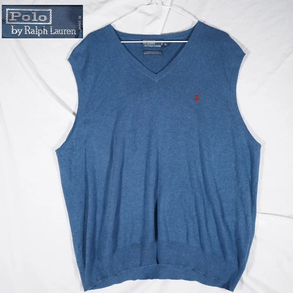 Polo Ralph Lauren Vintage Sweater Vest Pima Cotton Blue XXL